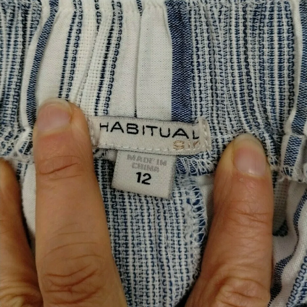 Habitual Girl Size 12 Blue White Striped Overall Romper Jumper elastic cuff